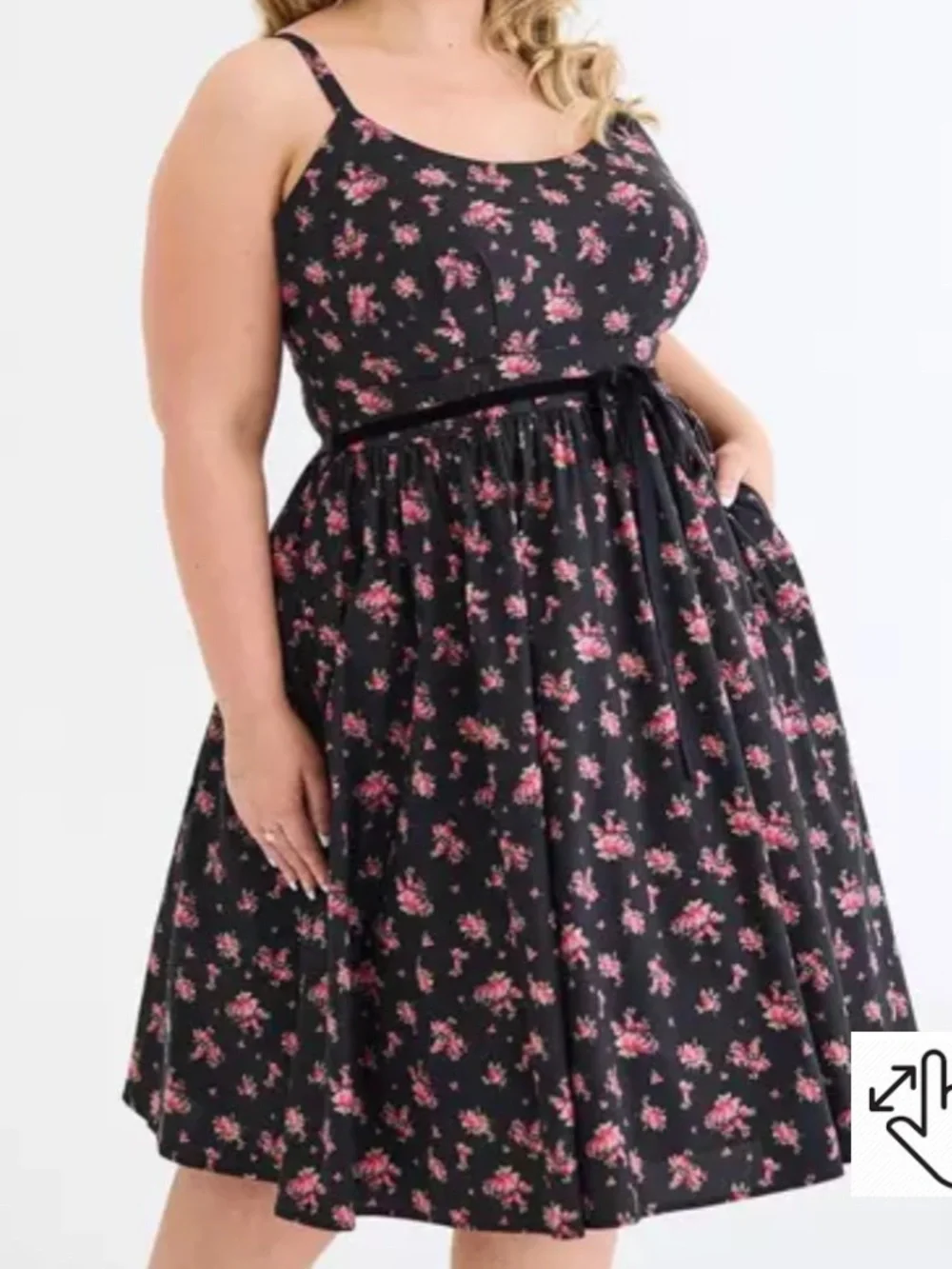 Retro Chic By Torrid Sz 00 US M/L 10 Black Floral Pin Up Belted Swing Dress NWT